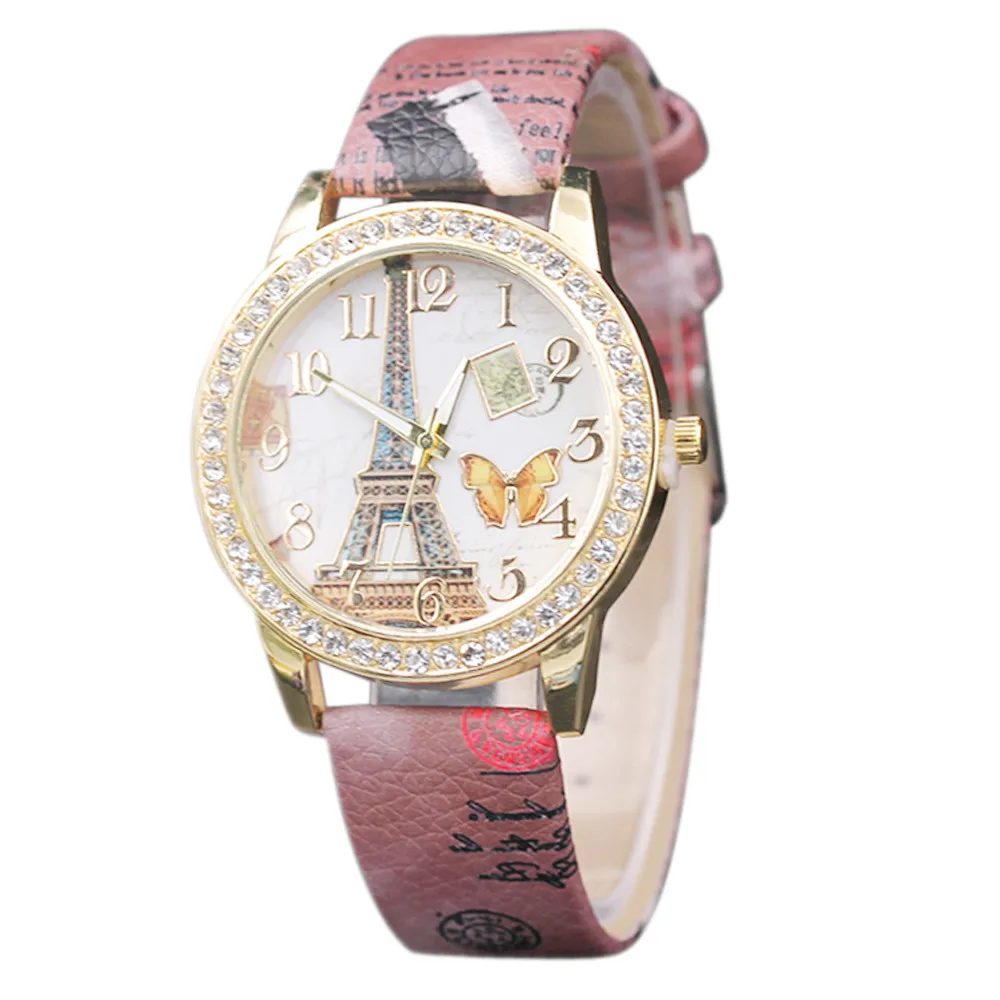 

Women Fashion Watches 2022 Top Tower Pattern Leather Band Analog Quartz Wrist Watches Relojes Para Mujer Montre Femme