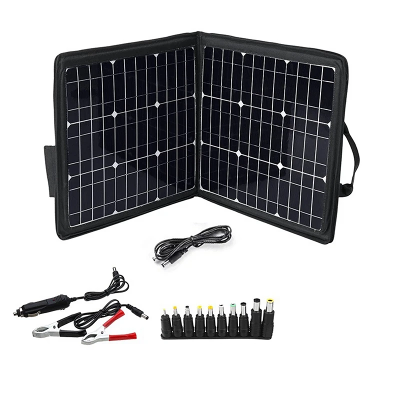 

Black 100W Solar Panel Folding Bag USB+DC Output Solar Charger Solar Charging Device Outdoor Power Supply