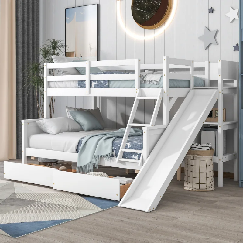 

[Flash Deal]Twin Over Full Bunk Bed with 2 Drawers Slide Shelves Space Storage Safety and Quality Guaranteed Easy Assembly