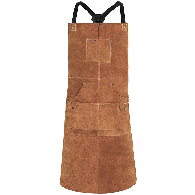 

HOT Leather Welding Apron - Heat & Flame-Resistant Heavy Duty Work Forge Apron with 6 Pockets, 42Inch Large