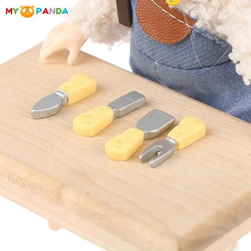 

4 шт./компл. 1:12 миниатюрная посуда для кукольного домика с сыром, нож, вилка, модель детской кухни, декор для гостиной, игрушки для игрового домика