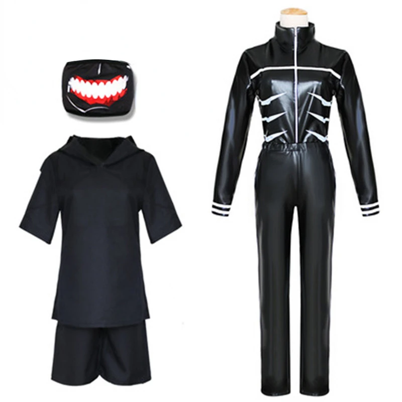 

Японский аниме Токийский Гуль Кен канеки косплей костюм черный кожаный костюм унисекс костюм для борьбы на Хэллоуин Полный комплект с маск...