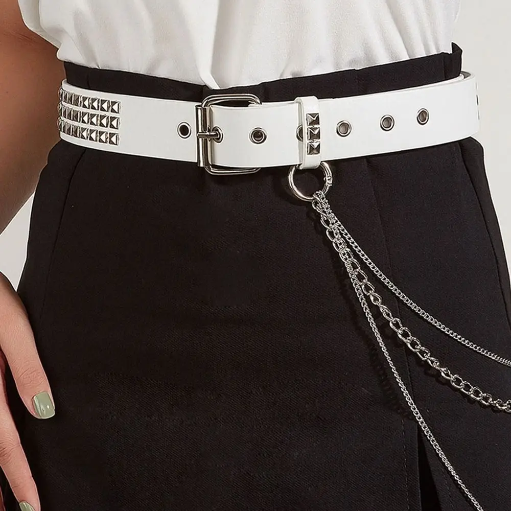 For Women Metal Chaining For Men Y2K Rivet Female Waistband Korean Waist Strap Casual Belt Accessories PU leather Belt