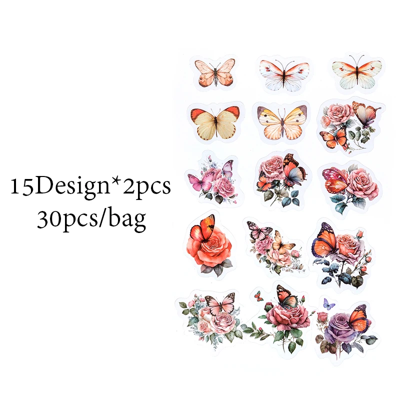 

Бумага Mr., 30 шт./упак., набор наклеек на тему цветов и бабочек, принадлежности для скрапбукинга, украшения, наклейки на чехол для телефона для ноутбука