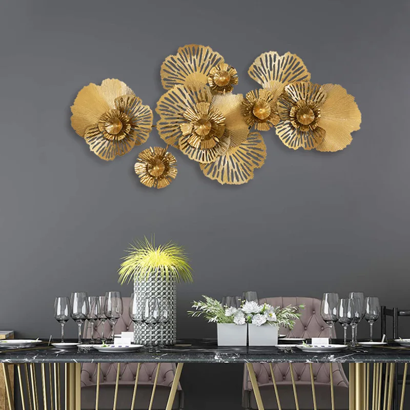 Dekoracje domowe Kutego żelaza Złota dekoracja wisząca na ścianie Klub Kwiat Wisiorek Dekoracja ścienna Pusta ściana