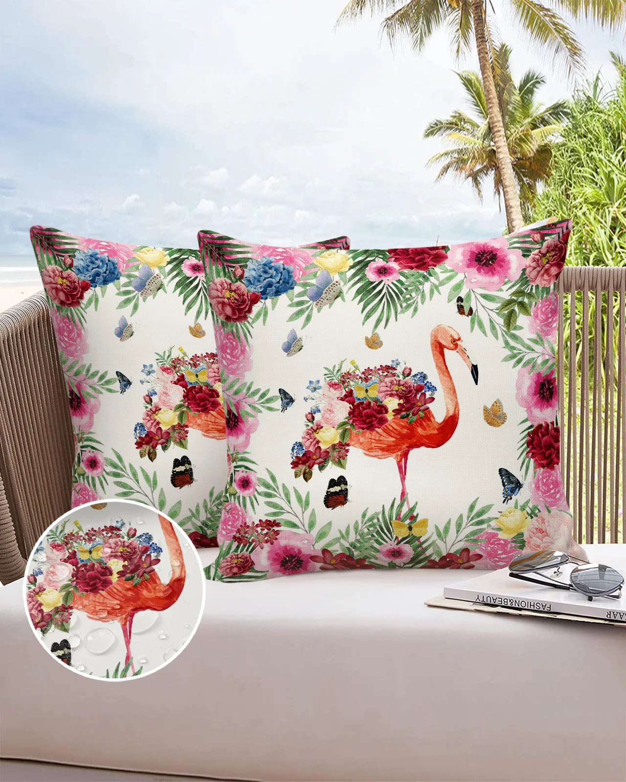 

Чехол для подушки с фламинго, бабочкой и цветком, 2 шт.