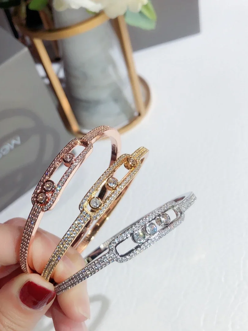 

Новые модные женские браслеты с движущимся камнем, браслет с тремя фианитами и бриллиантами, дизайн, длинная цепочка, браслеты от известного бренда, ювелирные изделия