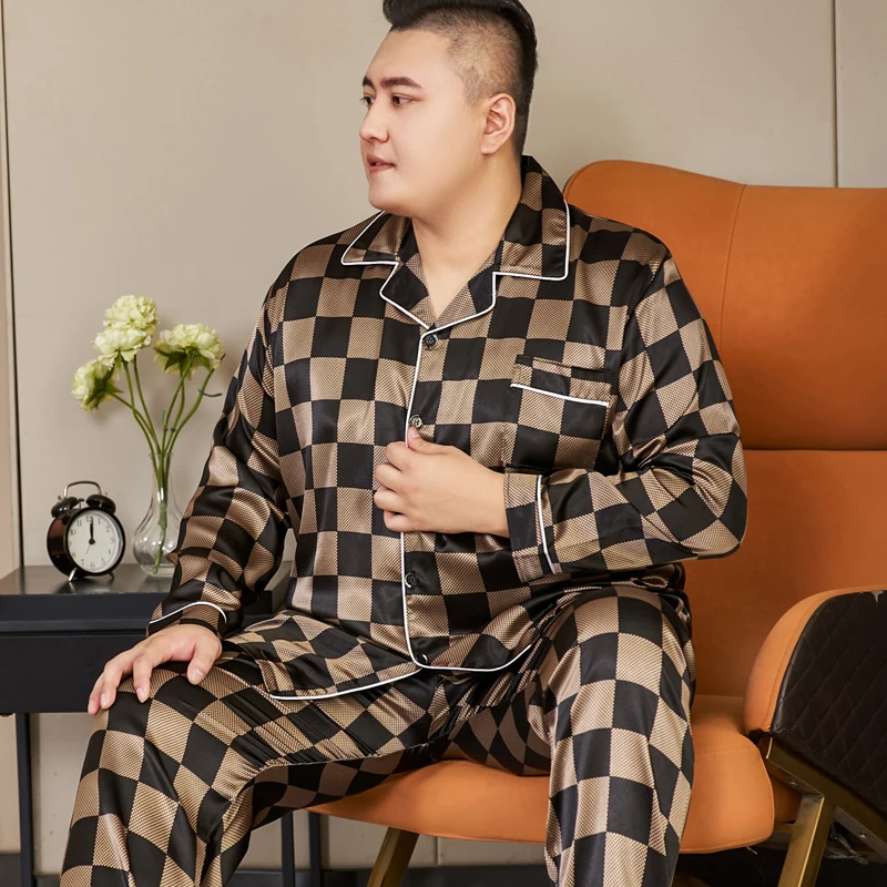 CAIYIER 2022 3XL-5XL Large Size Winter Men Pajamas Set Turn-down Collar Long Sleeve Pants Sleepwear Luxury Male Pat Loungewear