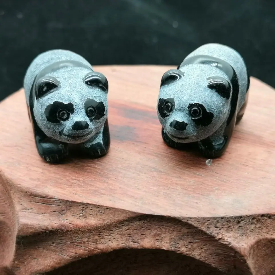 

Natural Crystal Obsidian Carved Chinese Panda Healing Reiki Decoration Ornaments Gift Collectibles 1pcs