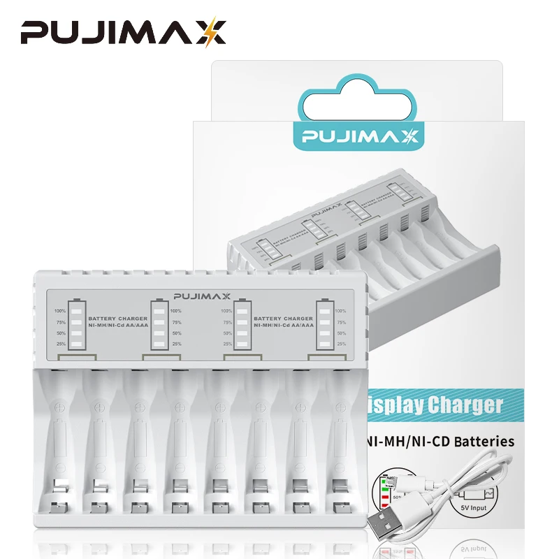 

PUJIMAX New 8 Slots Battery Charger Smart Fast Charging With LCD Display For 1.2V AAA/AA Ni-MH/Ni-Cd Rechargeable Battery Tool