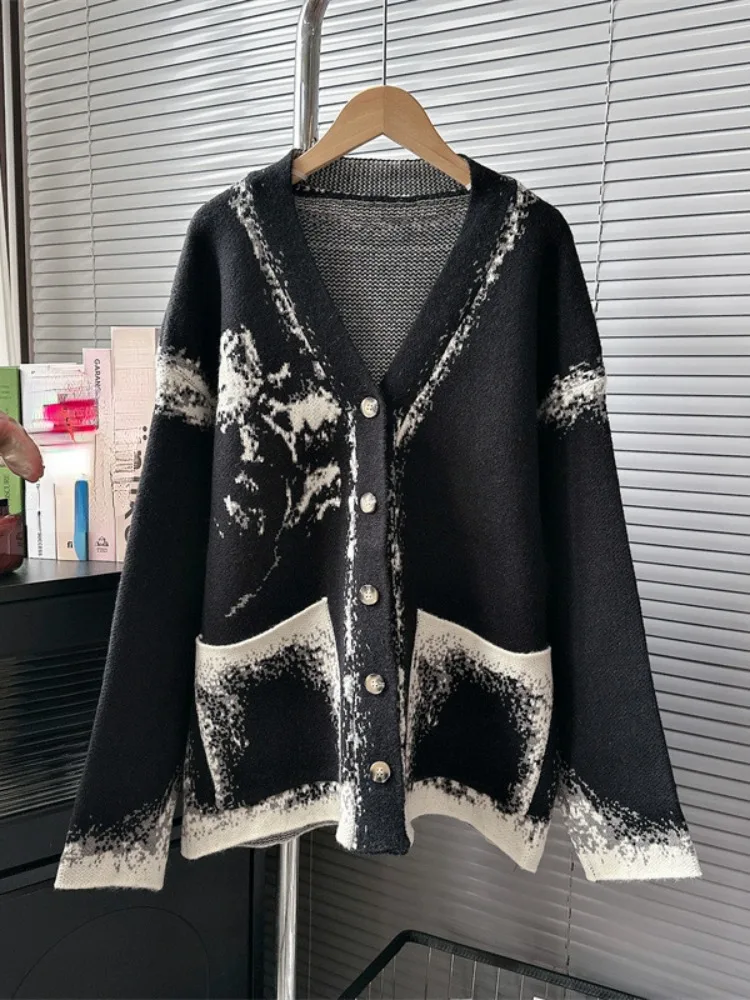 

HikigawaAutumn Long Sleeve Women Knitted Cardigan Loose Grunge Streetwear Sweater Coats Tops Chic Fashion All Match Jumpers