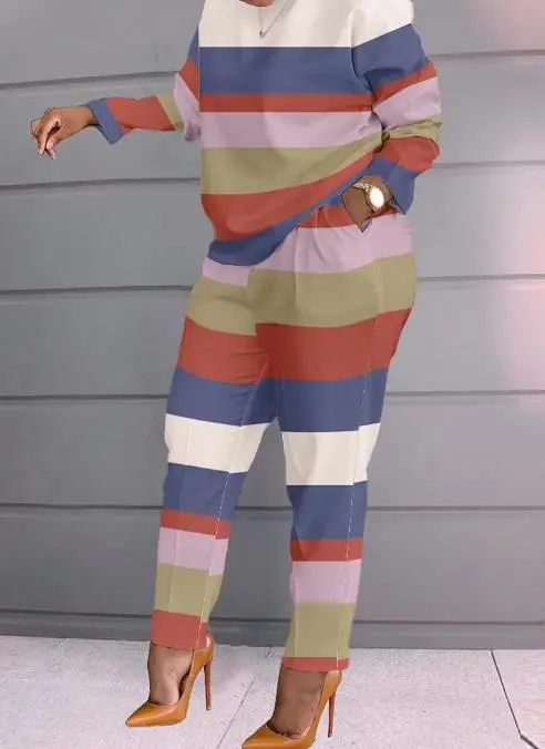 Женский Повседневный брючный костюм с принтом и длинным рукавом