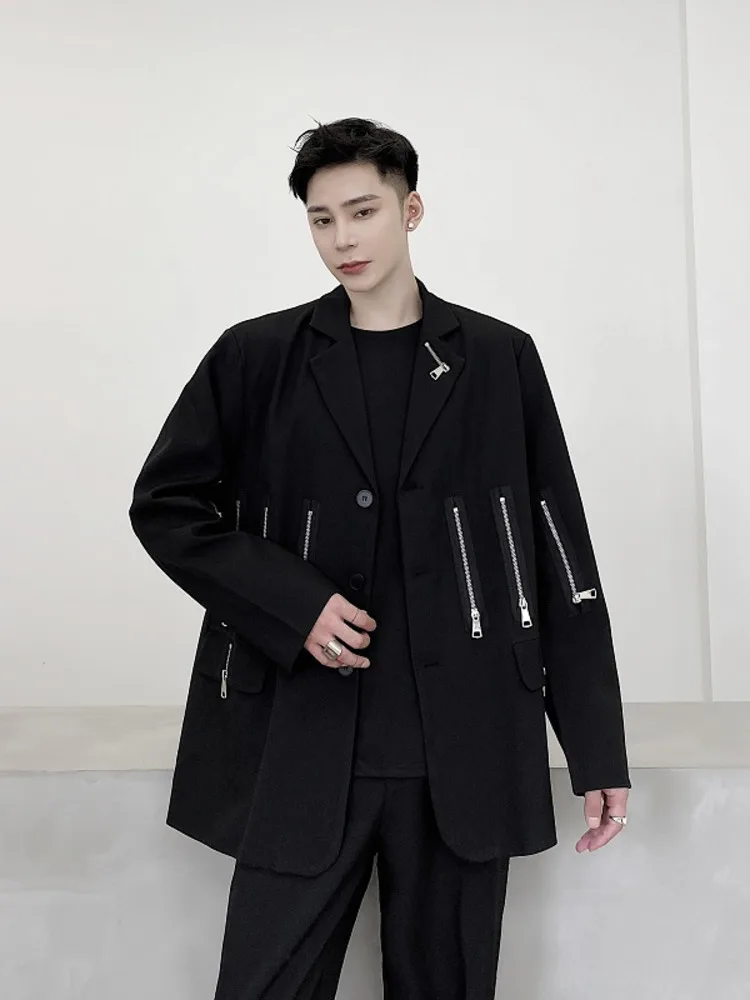 

Мужской индивидуальный костюм, новинка, мужской костюм, блейзеры в стиле пэчворк, свободный Простой корейский на молнии, длинный рукав, осень 2023