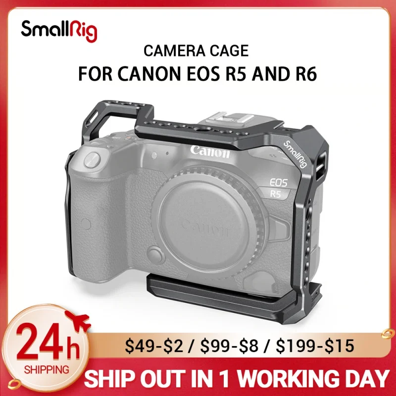 

Клетка SmallRig для цифровой зеркальной камеры Canon EOS R5 R6 R5 C Встроенная направляющая для камеры с холодным башмаком и отверстием Arri 1/4 дюйма Комп...