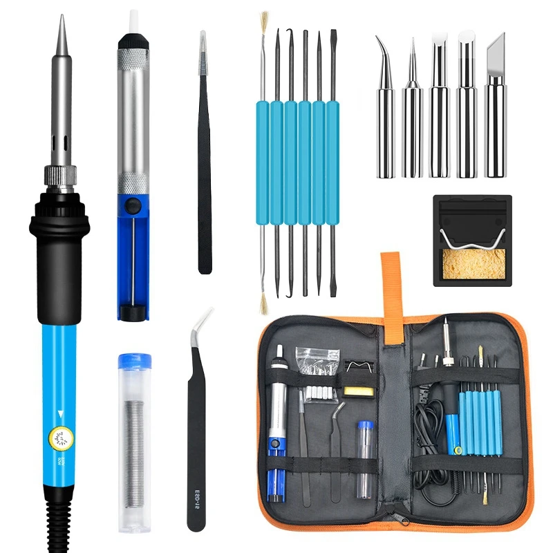 

19 Pcs Soldering 220V 60W Adjustable Temperature Electric Soldering Iron Kit Soldering Repair Tool EU Plug