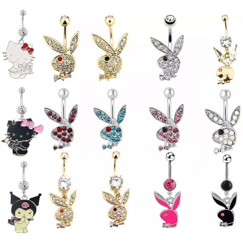 

Cute Cat Belly Button Ring Navel Piercing Ring Bunny Belly Button Piercing Ring Rabbit Jewelry Kitty Cartoon Umbilical Pircing