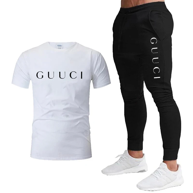 Summer Casual Tracksuit Men's T-Shirt + Pants Suit Luxury Short Sleeve Brand Printed Shirts Jogging Sweatpants Male Sportswear