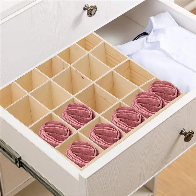 

Underwear Storage Case Socks Organizer 20 Compartments Storage Box Panties Stackable Drawer Sundries Container (Wooden Color)