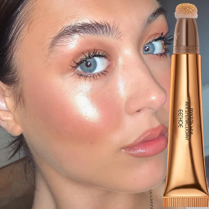 

Liquid Bronzer Highlighter Cream with Cushion 6 Colors Waterproof Rouge Tint Glitter Moisturizing Contour Blush Pen Face Makeup