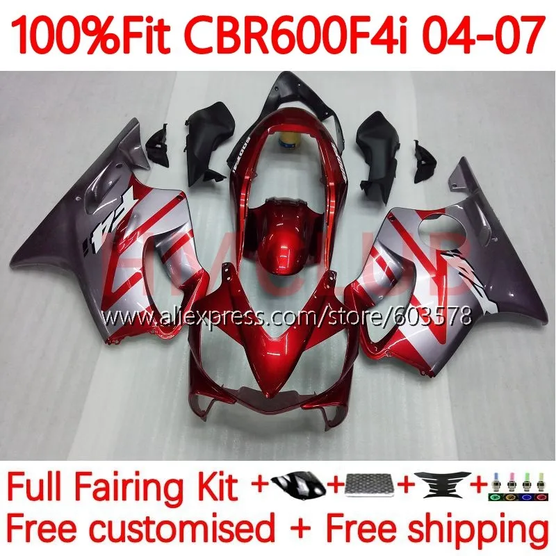 

Injection Body For HONDA CBR600 CBR 600 F4i 600F4i 600CC 04 05 06 07 CBR600F4i 2004 2005 2006 2007 Fairing 138No.101 red grey