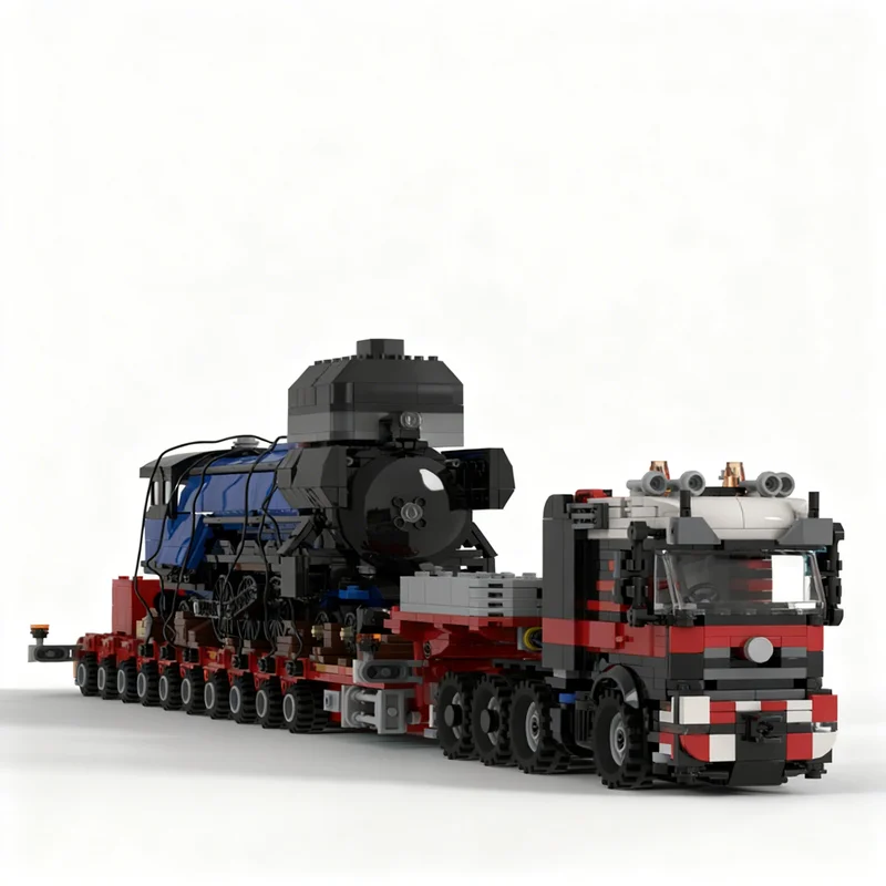 Фото 2394 детали MOC 8x4 Полуприцеп-тягач 10-осный STZ с выдвижной низкорамной платформой, модель грузового транспорта, строительные блоки, игрушки, архитектурная модель, рождественский подарок №1