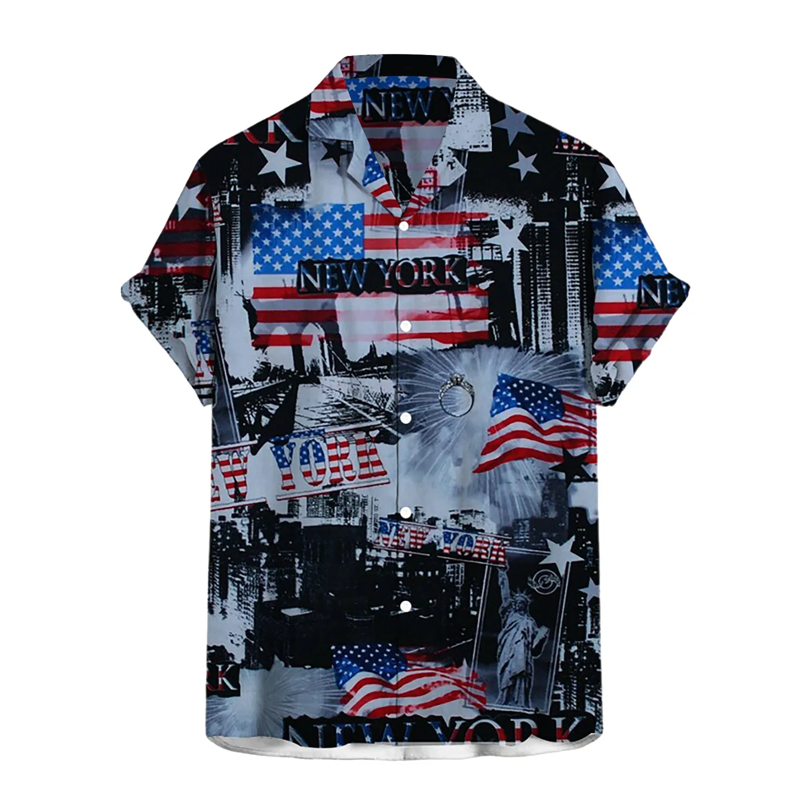 

Usa Flag Loose Shirt Men Beach 4th Of July Independence Day Casual Shirts Hawaii Shirts Short Sleeve Vintage Oversized Blouses