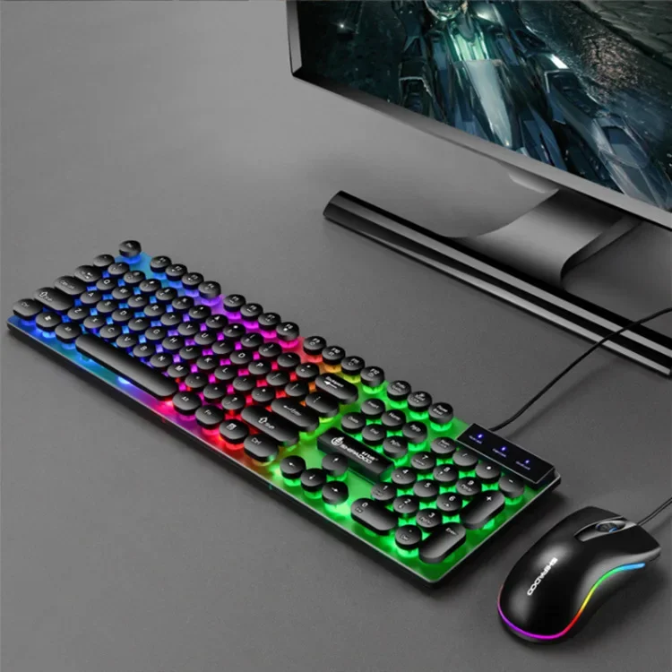 Винтажная светящаяся клавиатура и мышь в стиле панк набор для офиса домашнего