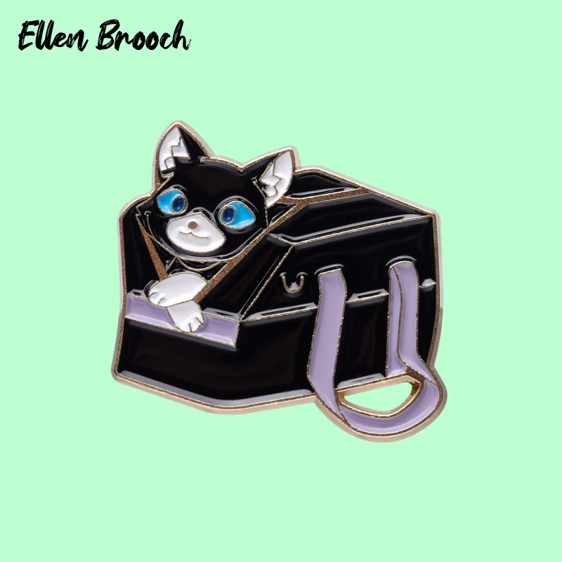 

Cartoon Black Cat In Bag Enamel Pins Cute Kitten Brooch Lapel Hat Clothes Collar Badge Jewelry Gift For Friends