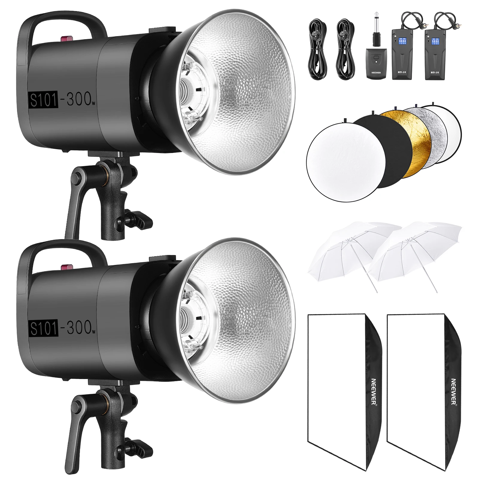 

Neewer 600W Photo Studio Strobe Flash Lighting Kit - Monolight with Bowens Mount, Softbox, RT-16 Trigger, Umbrella, Reflector