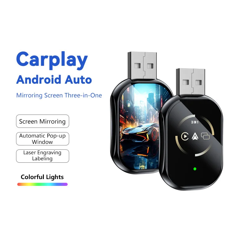 Фото 3в1 Mirror Link Проводной к беспроводному адаптеру Carplay для Airplay Android Auto MirrorLink Bluetooth + Wi-Fi USB Dongle Автомобильный Ai Box НОВЫЙ №1