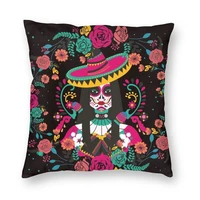 mexican skeleton with flowers modern pillow cover home decoracion embroidery colorful chair cushion cover pillowcase