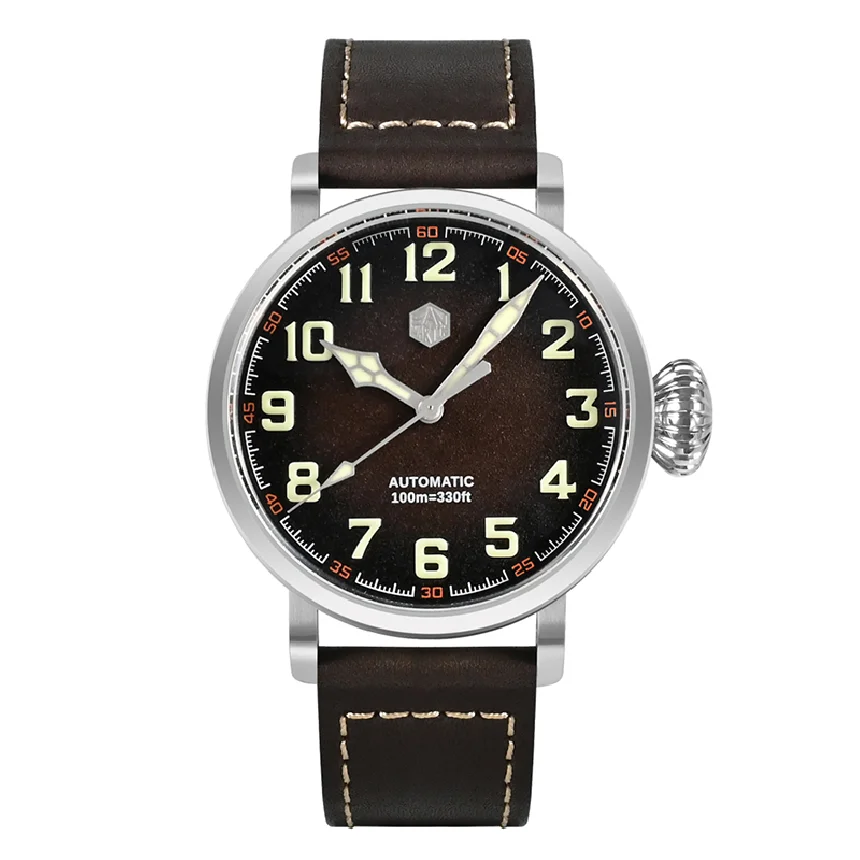 

San Martin Men Automatic Watch 44.5MM Pilot Mechanical Wristwatch Military Sapphire 100m Waterproof Luminous Onion Crown YN55