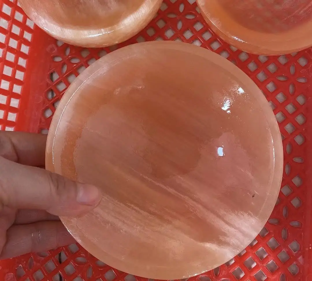 

10cm 1pcs Natural Hand Carved orange Gypsum Selenite Bowl Shape Crystal Healing Gemstone