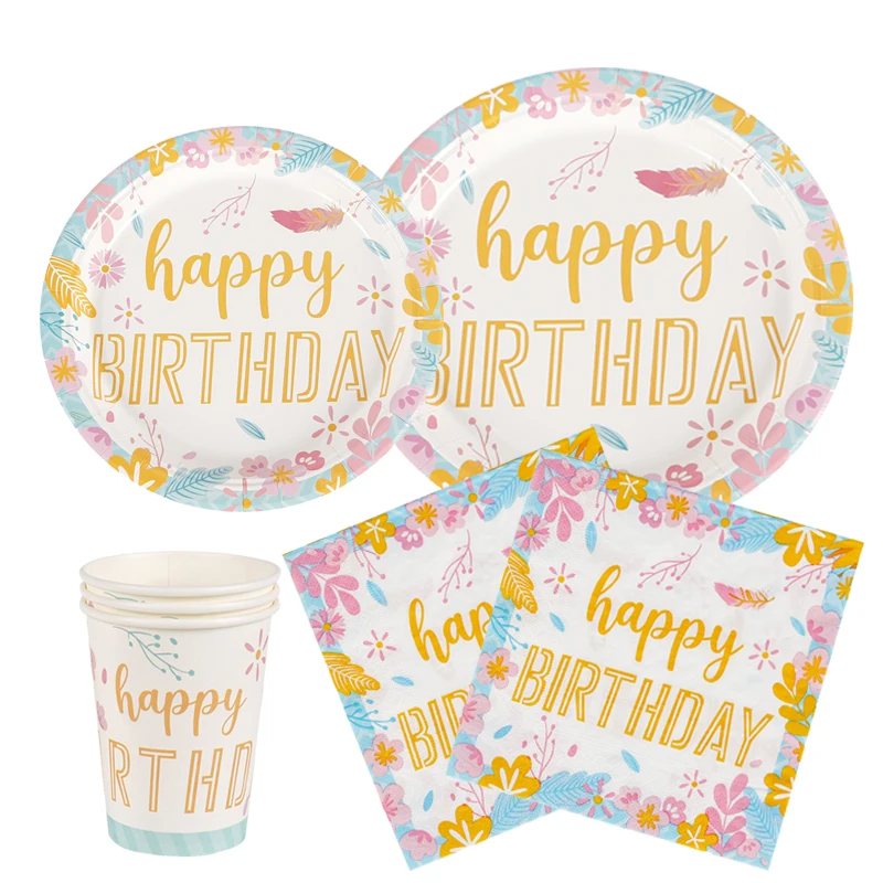 

Happy Birthday Disposable Paper Cups And Plates Paper Towels For Picnic Birthday Party Anniversary Decoration Supplies