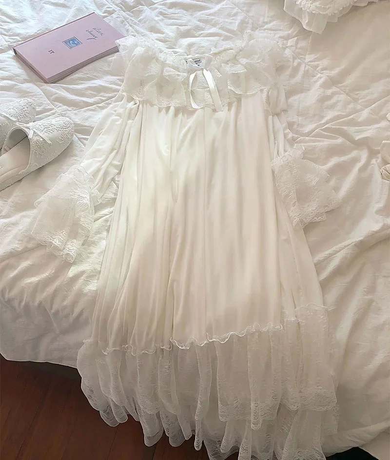 Женское белое платье принцессы в стиле &quotЛолита&quot рубашки для сна винтажном