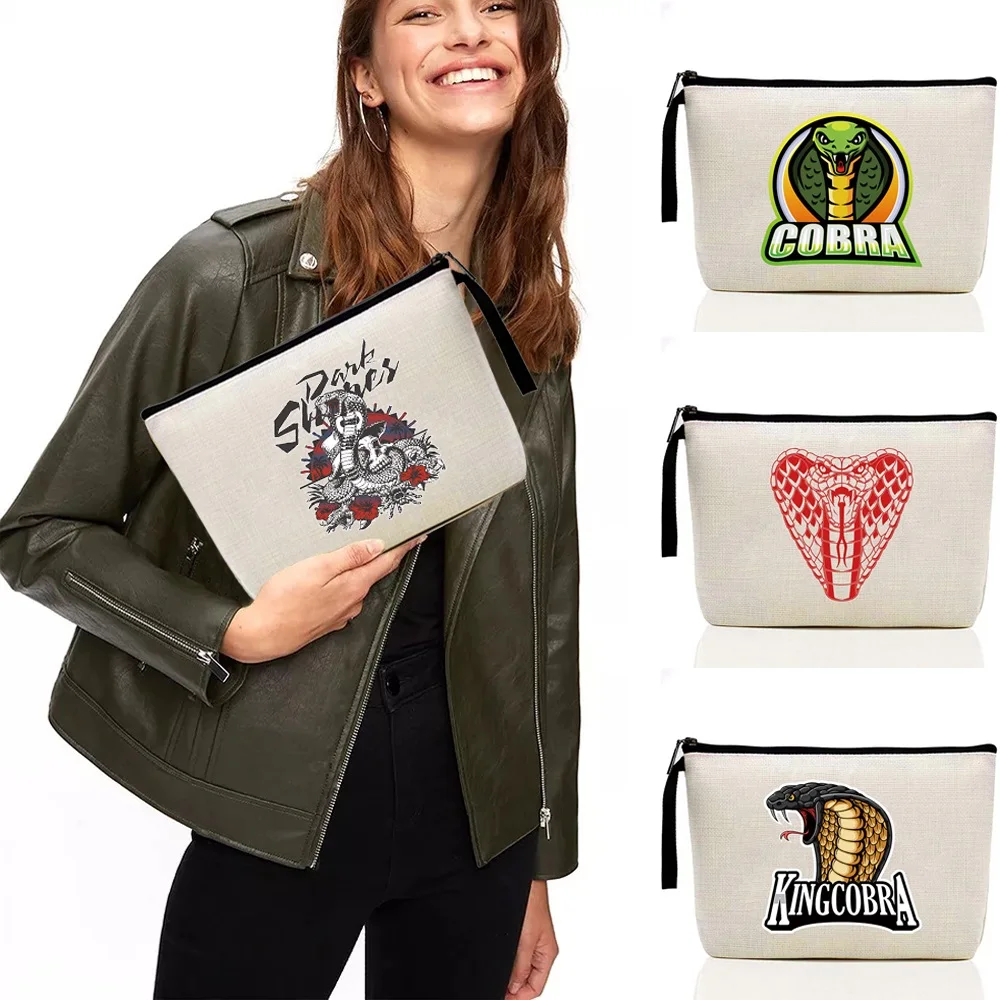 

Makeup Bags Ladies Outdoor Storage Organize Cosmetic Cases Travel Large Capacity Zipper Toiletries Cobra Print Mobile Phone Bag