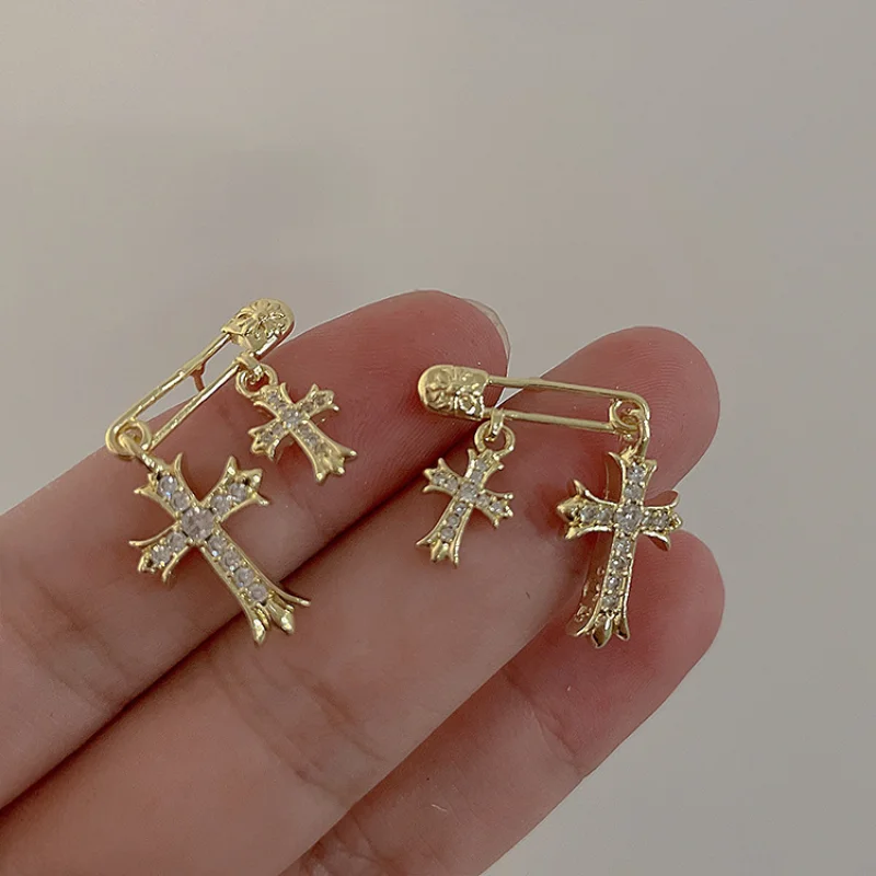 

Minar Neo-Gothic Full CZ Cubic Zirconia Cross Earring for Women Silver Color Alloy Ball Paperclip Dangle Drop Earrings Brincos