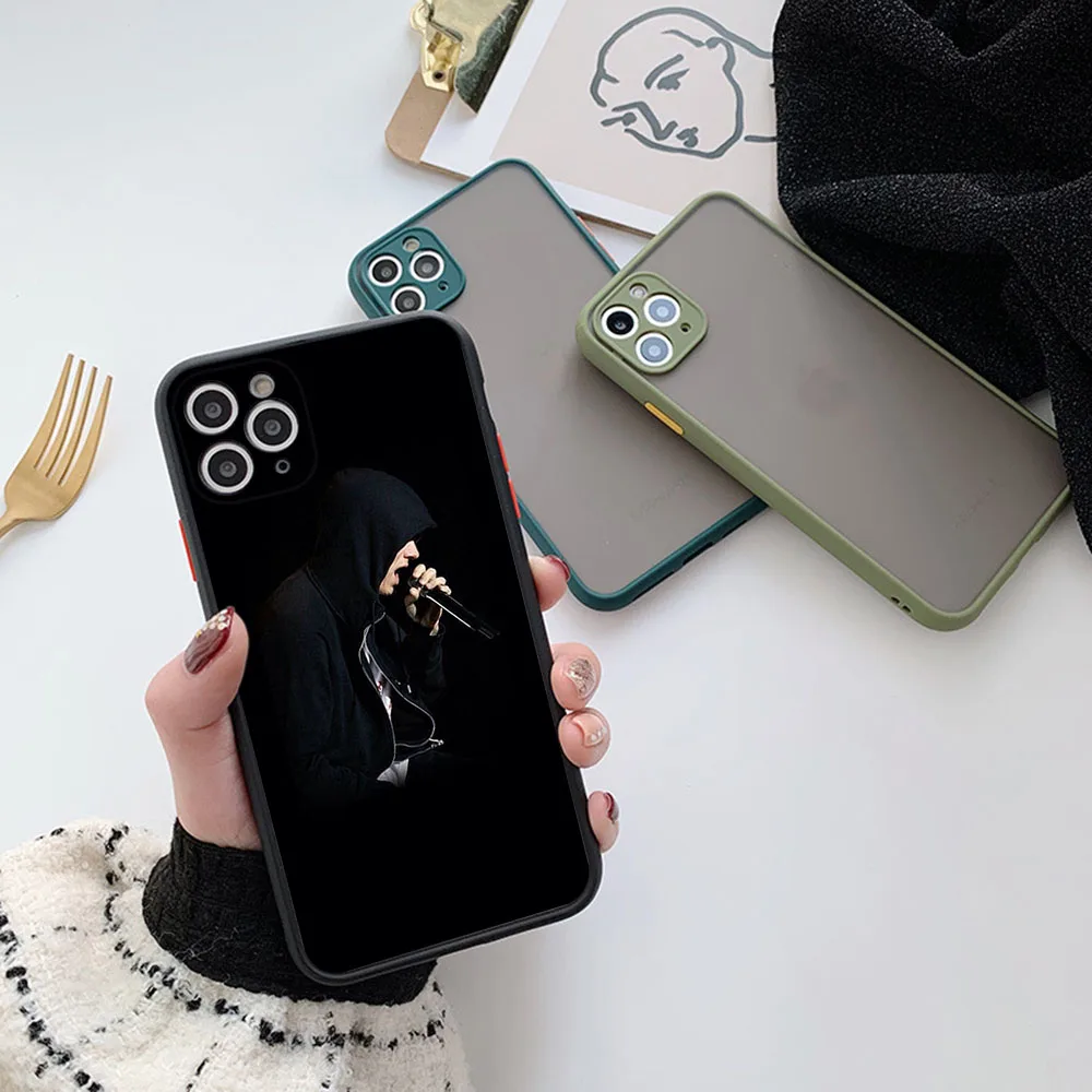 Полупрозрачный чехол для телефона Skin Feel iPhone 16 Pro Max 15 14 13 12 11 7 8 Plus SE Mini XR Eminem RAP GOD Frosted