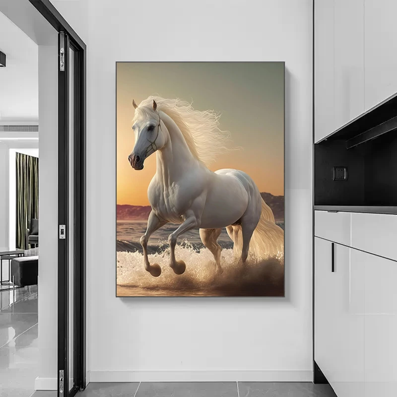 Постеры и принты в виде животных белая дикая лошадь бегущая Картина на холсте