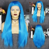 anogol 30in synthetic wigs 13x3 blue lace front wig long straight soft glueless deep blue peruca cosplay wig for women brazilian