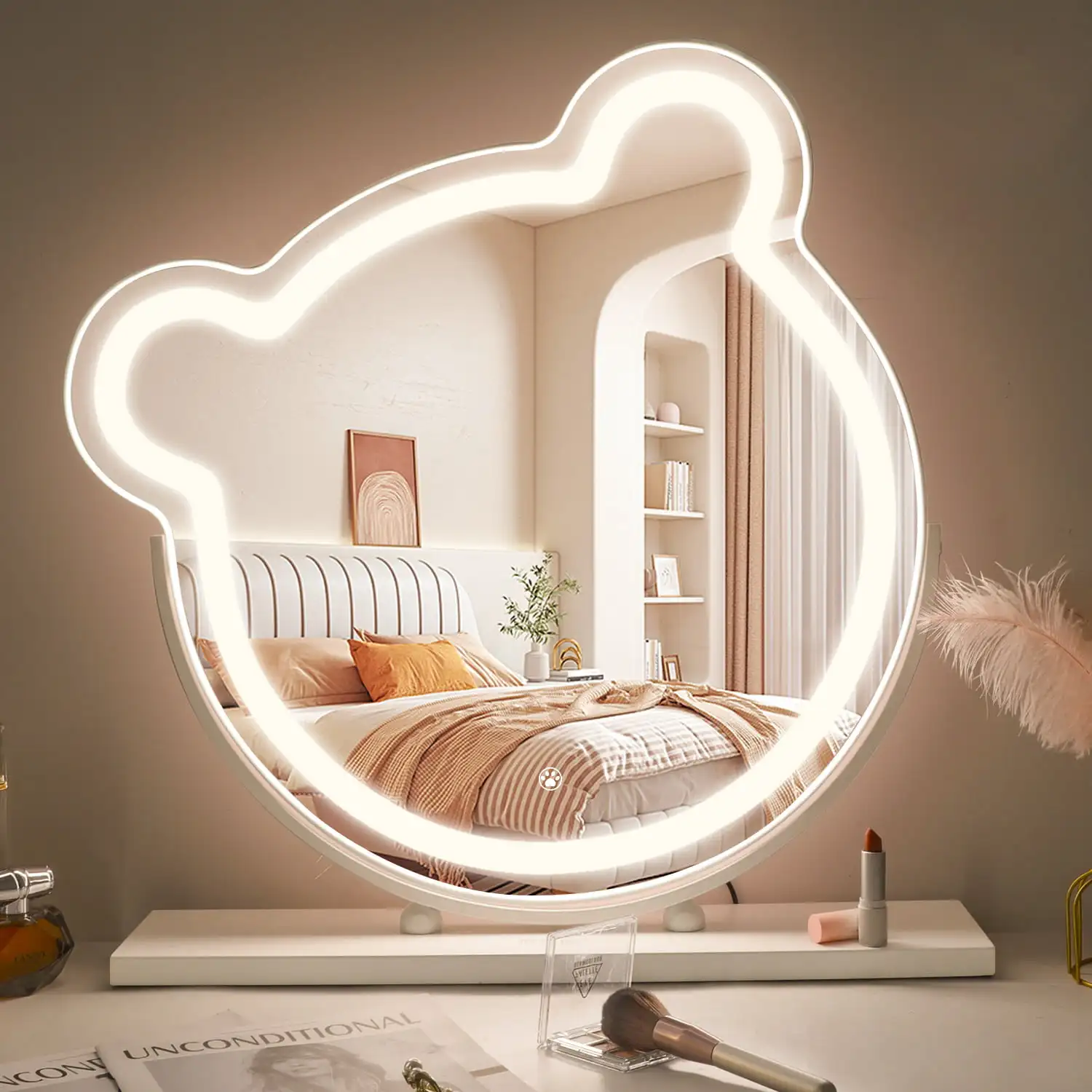 

NEW Large Hollywood Vanity Mirror with Lights Cute Tabletop Wall Mount Metal White 24'' x 24''