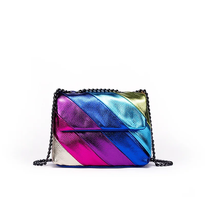 

New British Fashion Luxury Jewelry Luxury Rainbow Eagle Head Women's Bag with Contrast Spliced Chain, One Shoulder Cross Shoulde