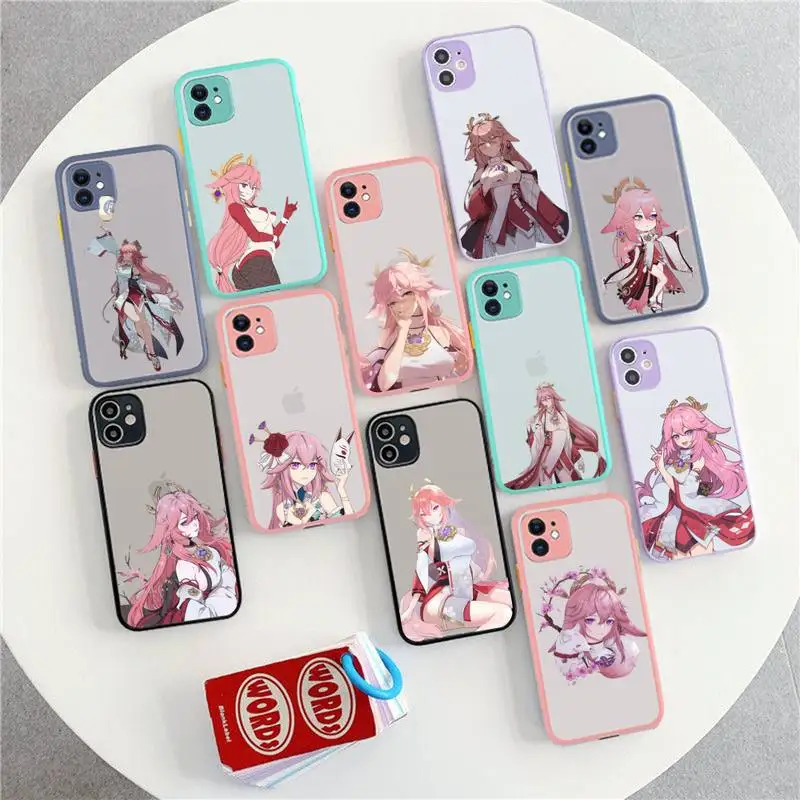 

Babaite Genshin Impact Yae Miko Phone Case for iPhone X XR XS 7 8 Plus 11 12 13 pro MAX 13mini Translucent Matte Shockproof Case