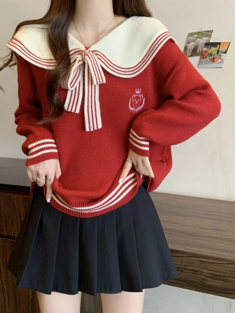 Пуловеры в стиле преппи с матросским воротником полоску контрастных цветов