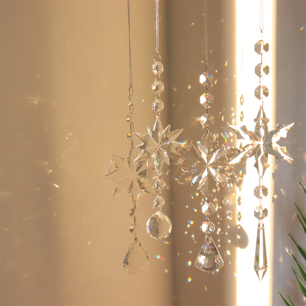 

Хрустальная Радуга, призма, снежинка, фотоэлемент для сада, подвеска для автомобиля, украшение для дома, Рождественские капли, Рождественск...