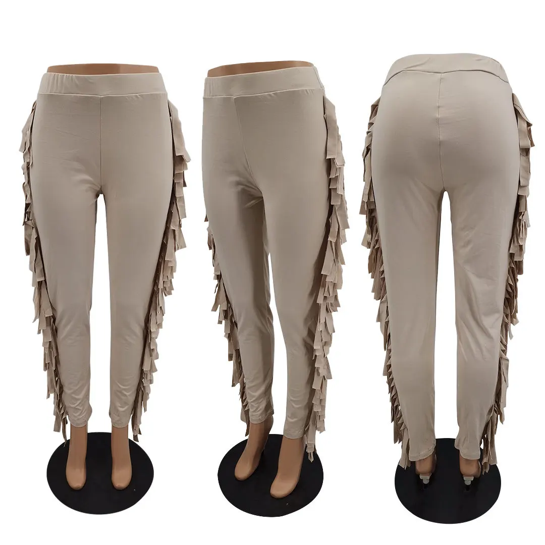Пикантные однотонные длинные брюки с кисточками женская уличная одежда