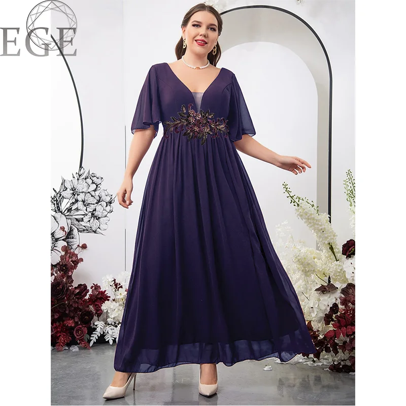 2023 Plus Size Chiffon Loose 5XL6XL Bridesmaid Evening Dress Chiffon V Neck Elegant Luxury Wedding Long Chiffon Dress Plus Size