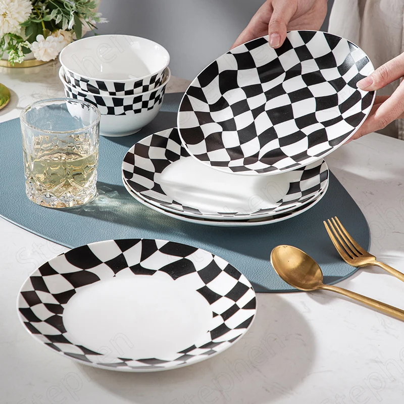 Креативная Шахматная решетчатая керамическая тарелка в скандинавском стиле