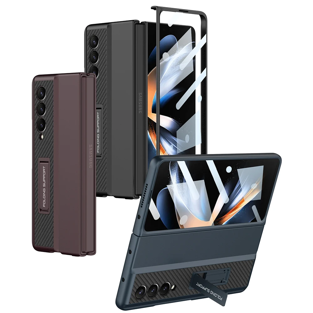 New Merchical Bracket Stand Case For Samsung Galaxy Z Fold 4 5G W23 With Built in Tempered Glass Screen Protector Super Running