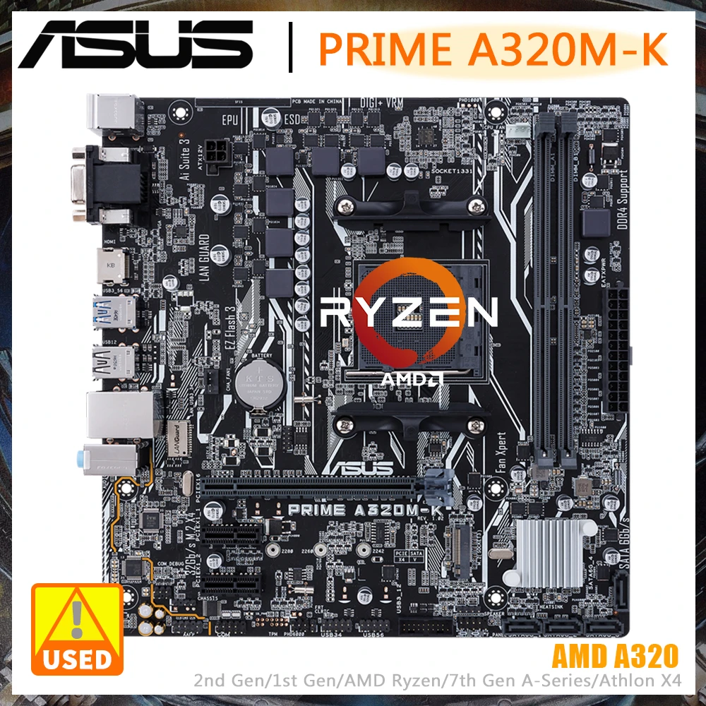 

ASUS PRIME A320M-K Motherboard AMD A320 Chipset Gigabit Network Card Socket AM4 Supports AMD RYZEN 5 5600 Processor